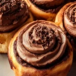 Chocolate Cinnamon Rolls: Indulgent Treat with Creamy Frosting 9 Chocolate cinnamon rolls with chocolate cream cheese frosting First Image