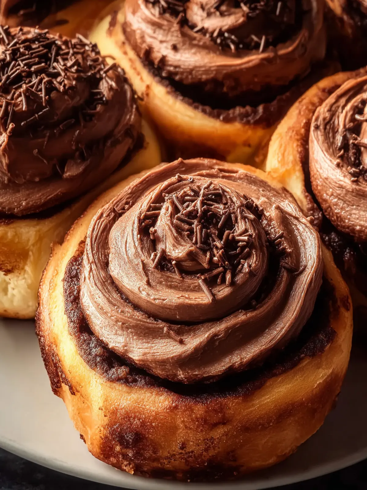 Chocolate Cinnamon Rolls: Indulgent Treat with Creamy Frosting 5 Chocolate cinnamon rolls with chocolate cream cheese frosting First Image