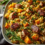 Easy Chicken Sausage Orzo Butternut Sheet Pan Dinner First Image